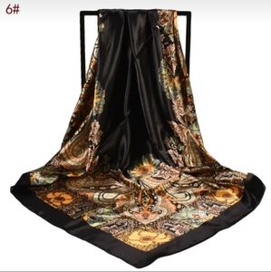 35" Square Scarf Black Color,Classic Vintage Square Head Scarf Bandana F…